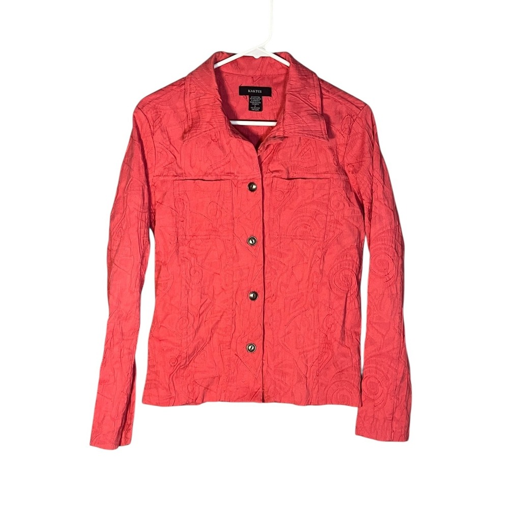 Kaktus Women's Long Sleeve Textured Coral Jacket Small